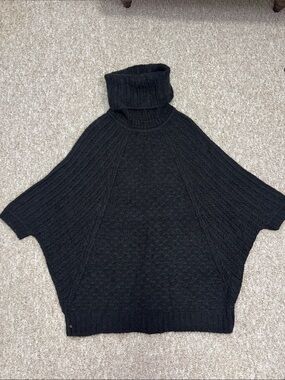 Zara Black Cable-Knit Turtleneck Poncho Sweater